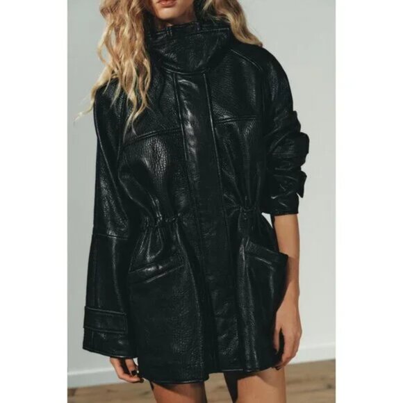 ZARA LEATHER JACKET WITH ADJUSTABLE WAIST - Picture 2 of 10